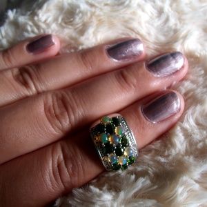 Chrome Diopside And Opal Ring Silver Ring